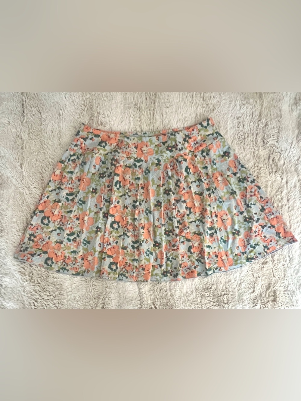 Toad & Co Floral Pleated Golf Mini Skirt in Coral and Light Blue